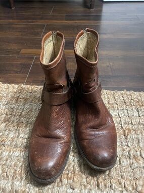 Frye Chestnut Brown Leather Ankle Harness Boots